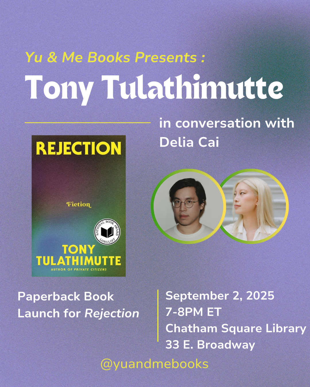 Book Launch | Rejection by Tony Tulathimutte