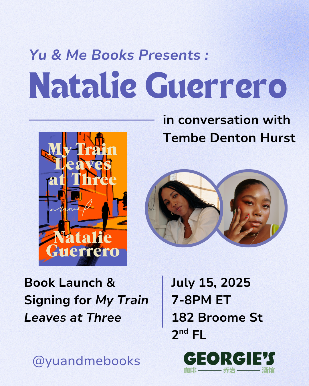 Book Launch | My Train Leaves at Three by Natalie Guerrero